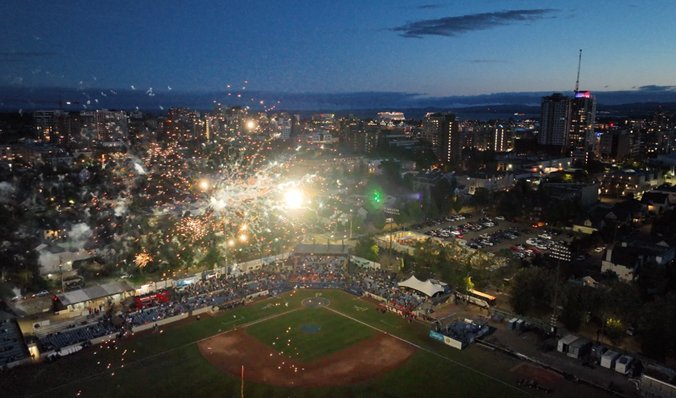 CANADA DAY FIREWORKS! Bellingham Bells vs. Victoria HarbourCats, The  Wilson's Group Stadium at Royal Athletic Park, Victoria, June 30 2023